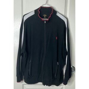 Polo Ralph Lauren‎ Mens Track Jacket 3XL Black Full Zip White Stripe Pockets